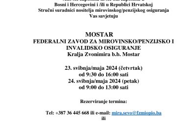 Federalni zavod za mirovinsko/penzijsko i invalidsko osiguranje organizira Međunarodne savjetodavne dane s nositeljem mirovinskog osiguranja iz Republike Hrvatske(HZMO)